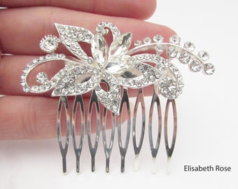 Small Silver Wedding Hair Comb, Silver Hair Jewellery for Bride, Floral Hair Comb, Small Silver Hair Comb, Silver Hair Piece