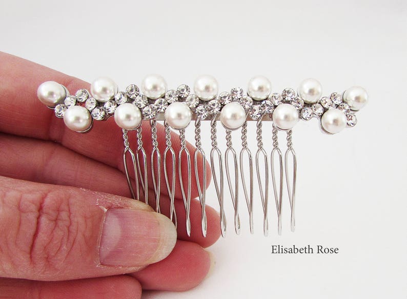 White Pearl Hair Jewellery for Wedding Small White Pearl Hair Comb for Bride White Pearl and Crystal Wedding Hair Comb Hair Comb