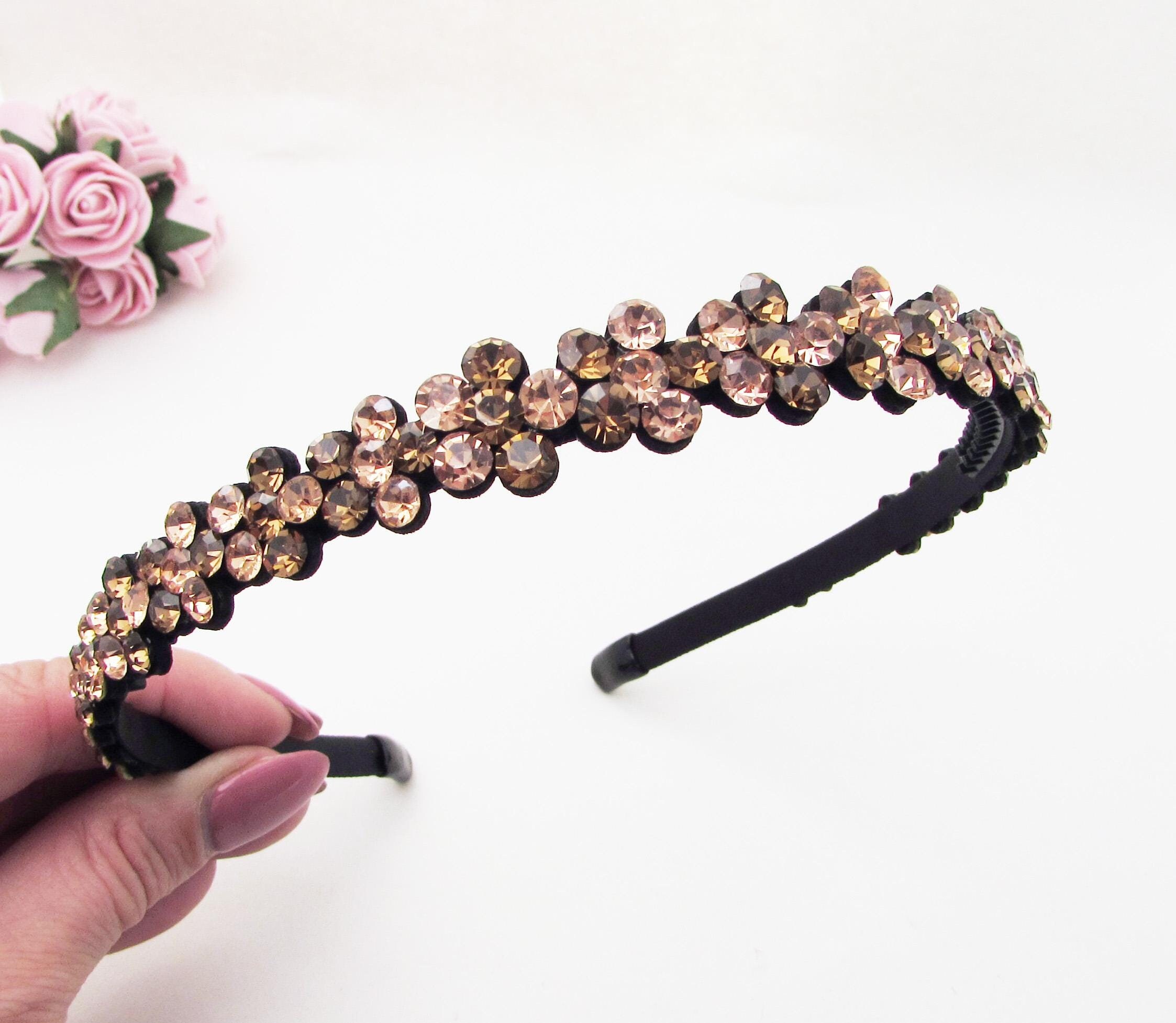Brown Crystal Rhinestone Headband: Wedding Guest Hair  display picture 3