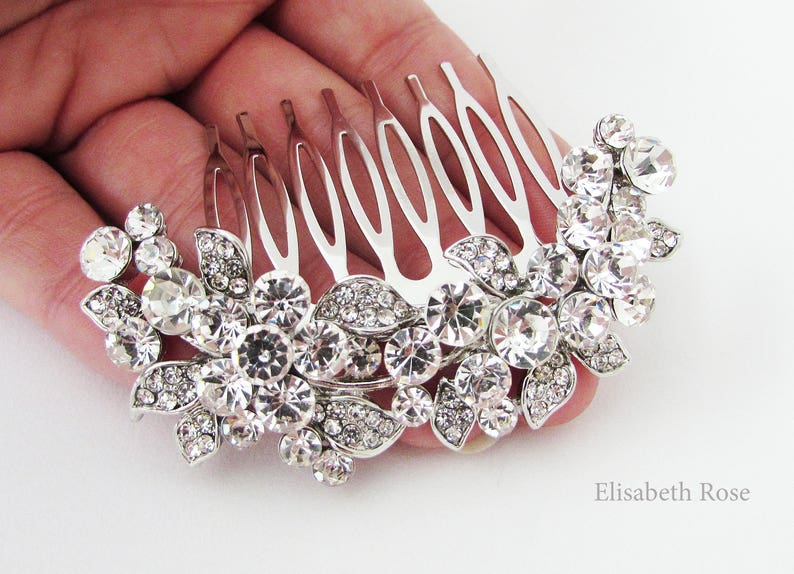 Small Rhinestone and Crystal Wedding Hair Comb, Sparkly Hair Jewellery for Wedding, Bridal Hair Comb, Silver Crystal Hair Comb for Bun image 4