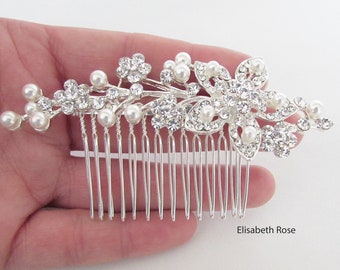 Crystal Pearl Wedding Hair Comb: Decorative Silver Bridal Hairpiece