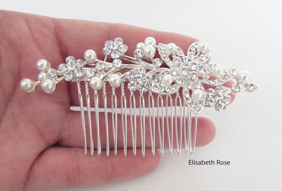 Crystal Pearl Wedding Hair Comb: Decorative Silver Bridal  display picture 2