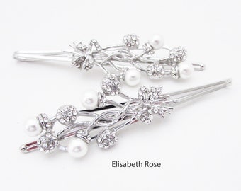 Floral Pearl Hair Clips: Bridal Crystal Hair Pins, Set of 2