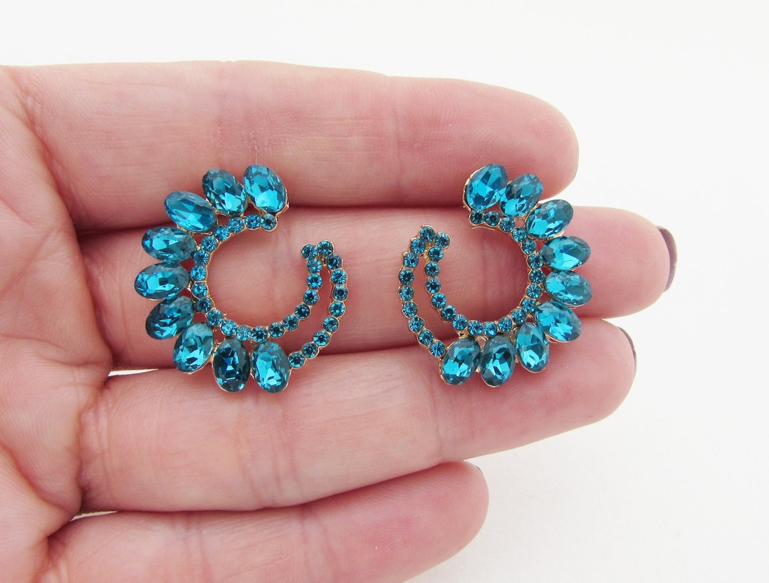 Blue Vintage Style Stud Earrings Large Crystal Stud Earrings Etsy UK