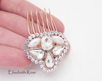 Small Rose Gold and Pearl Hair Pin, Rose Gold Hair Comb for Wedding, Art Deco Hair Pin, Small Hair Pins for Bridemaids