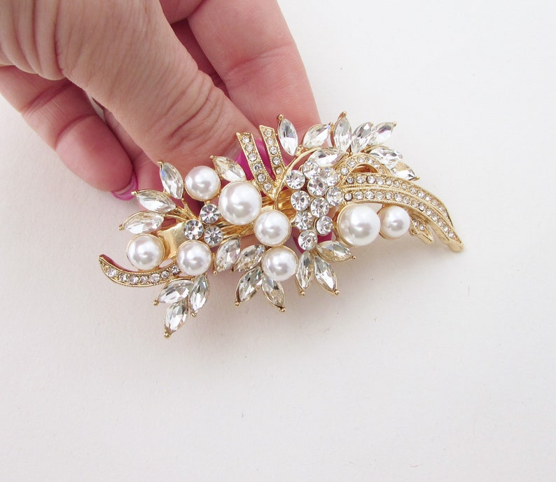 Barrette mariée or fleur, cristal et perles Elisabeth Rose