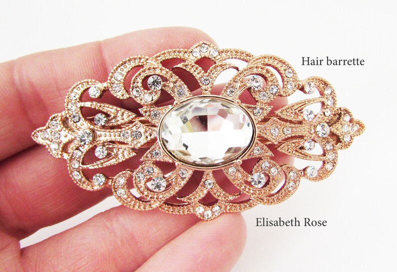Rose Gold Hair Barrette Crystal Hair Clip For Bride Rose Etsy