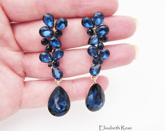 Navy Blue Earrings, Blue Crystal Earrings, Big Navy Blue Earrings, Blue Crystal Earrings, Navy Wedding Earrings, Navy Wedding Party Jewelry