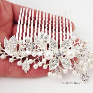 Decorative Silver Wedding Hair Comb, Crystal and Pearl Hair Comb for Wedding, Silver Bridal Hair Comb, Wedding Day Hair Comb, Hair Jewelry image 5