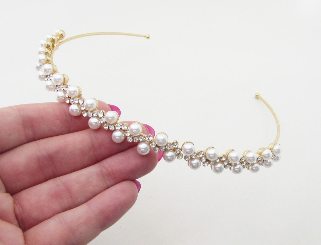 Gold Wedding Hairband: Pearl & Crystal Bridal Headband - Etsy Canada