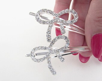 Amazleer Silver Bow Hair Clips For Women, Sparkling Rhinestone Crystal - View #4