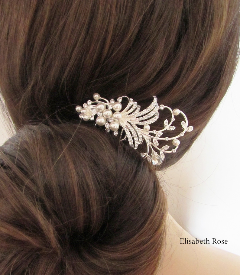 Silver Hair Jewelry Bridal Hair Comb Small Bride Hair Comb White Pearl Hair Comb for Wedding Hair Comb Small Silver Wedding Hair Comb