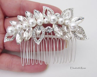 Ivory Pearl and Crystal Wedding Hair Comb, Pearl Hair Comb for Wedding, Hair Comb for Bridal Hair Bun, Wedding Day Pearl Hair Comb