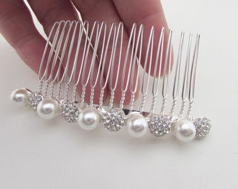 White Pearl and Crystal Wedding Hair Comb, White Pearl Hair Jewellery for Wedding, Small White Pearl Hair Comb for Bride, Hair Comb