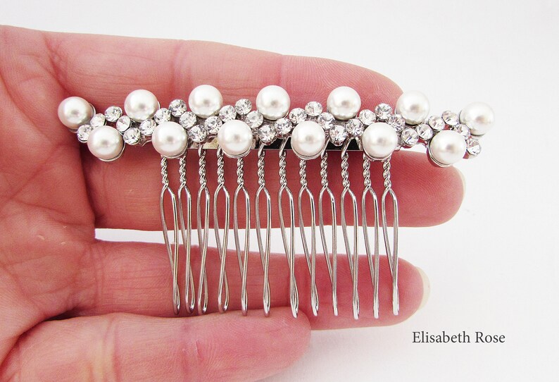 White Pearl Hair Jewellery for Wedding Small White Pearl Hair Comb for Bride White Pearl and Crystal Wedding Hair Comb Hair Comb