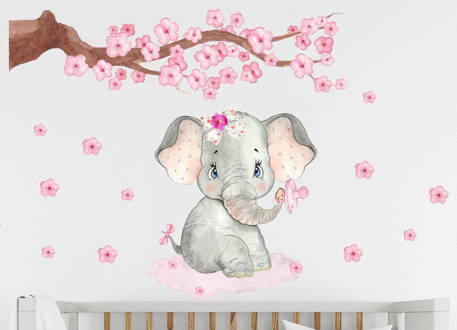 Pink Elephant wall decal nursery decor baby room floral girls Etsy