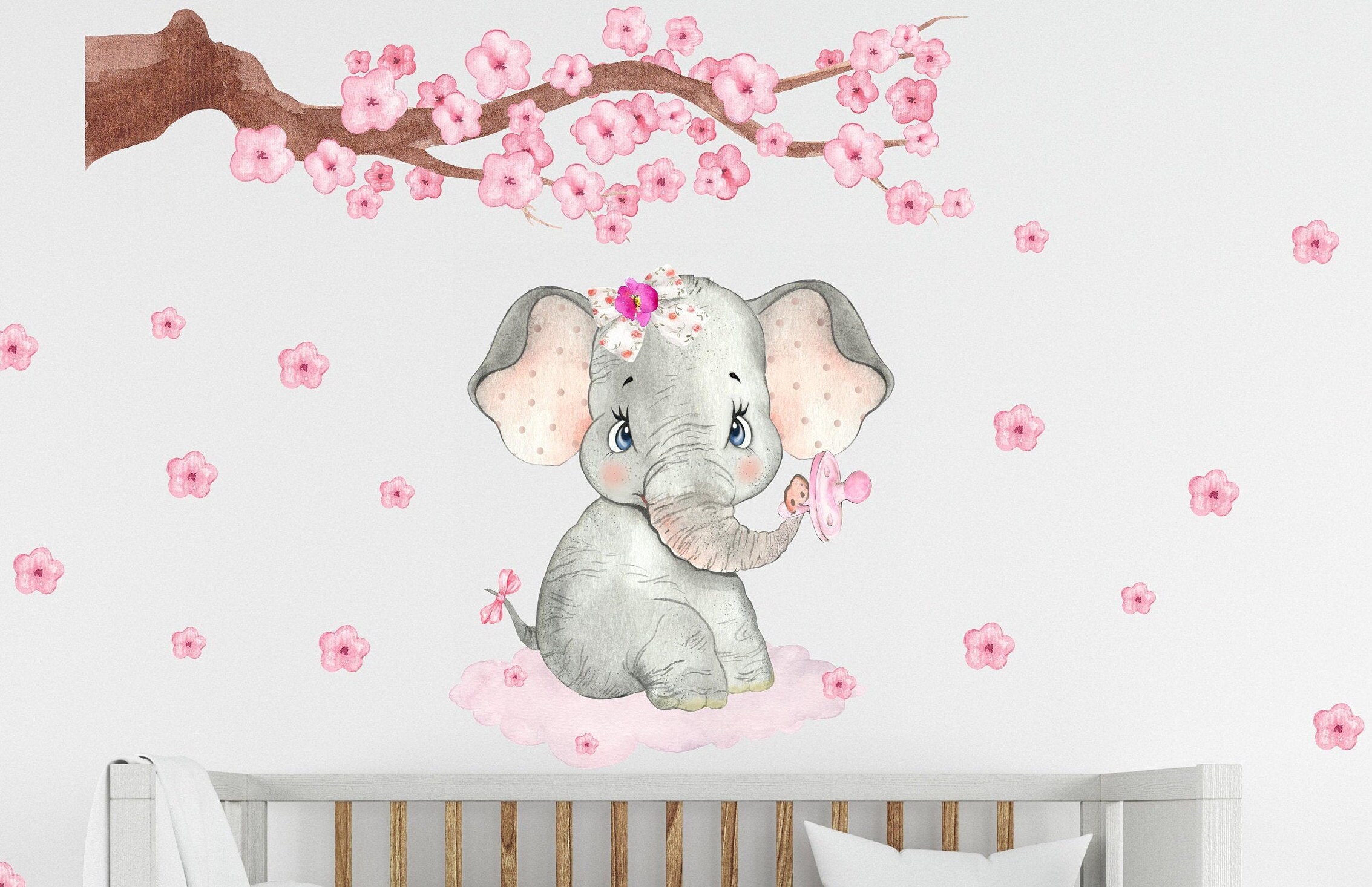 Girl Elephant wall decal art nursery decor pink sticker cute Etsy