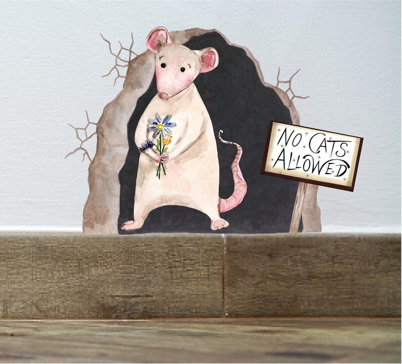 White mice hole wall decal Mouse wall sticker watercolor mice Etsy
