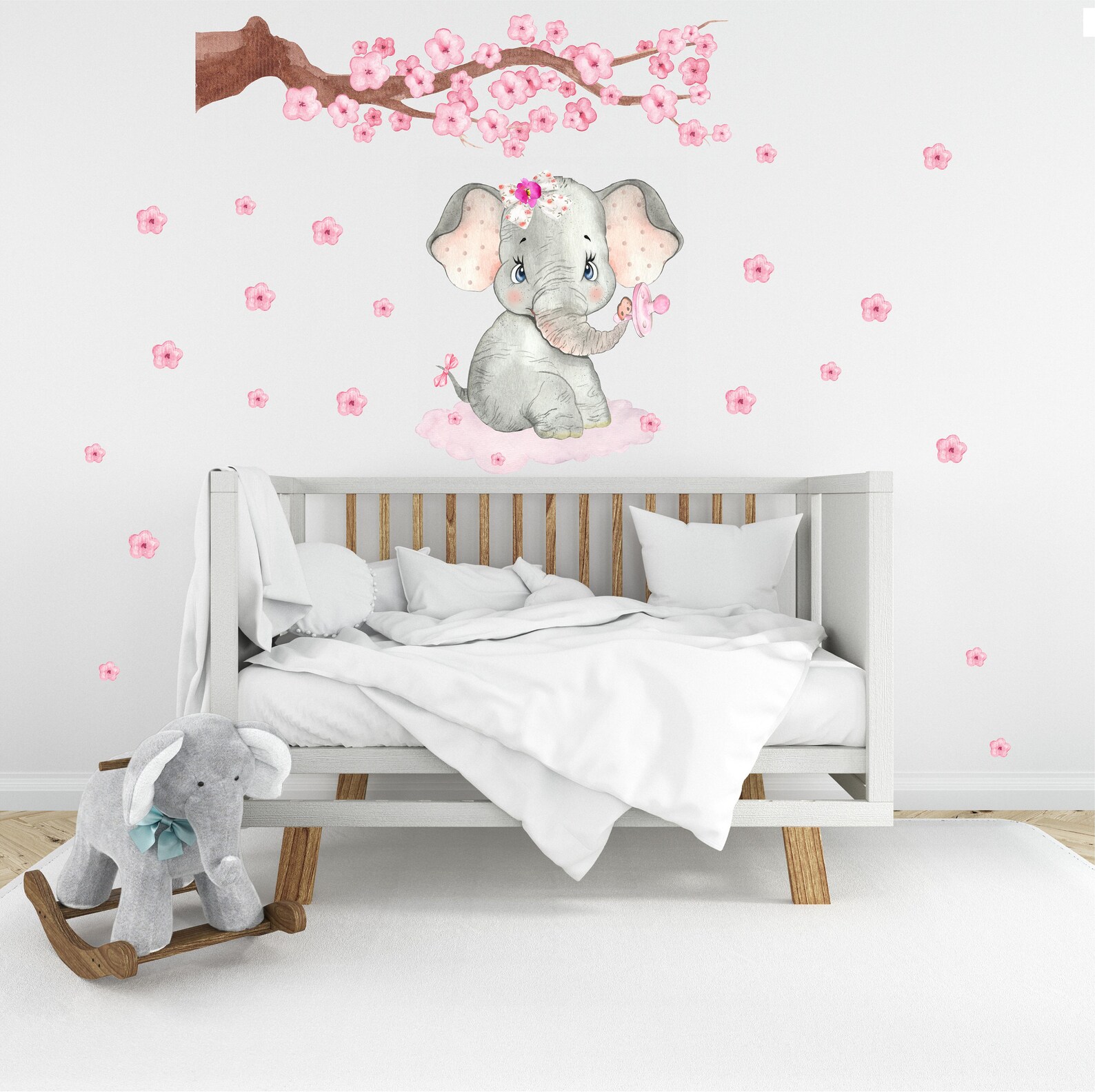 Pink Elephant wall decal nursery decor baby room floral girls Etsy