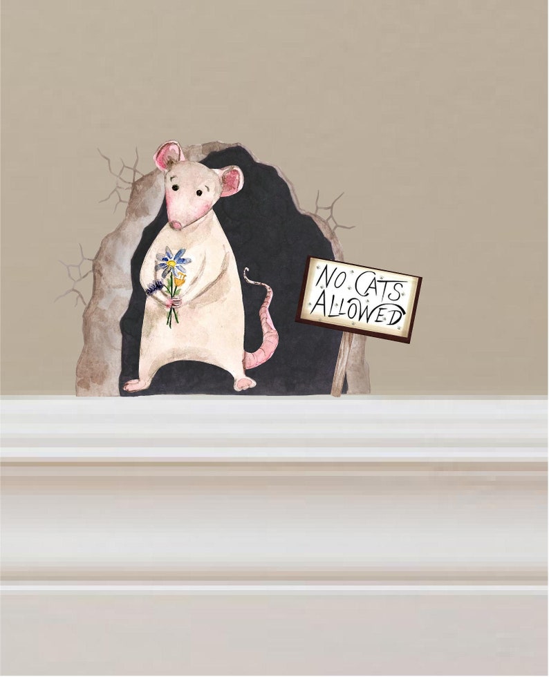 White mice hole wall decal Mouse sticker watercolor mice decal Etsy