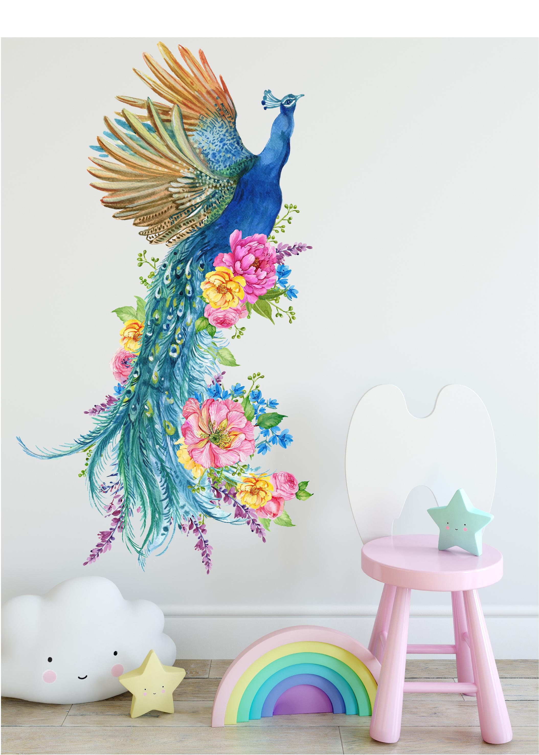 Peacock wall decal art stickers birds decor room fabric wall Etsy