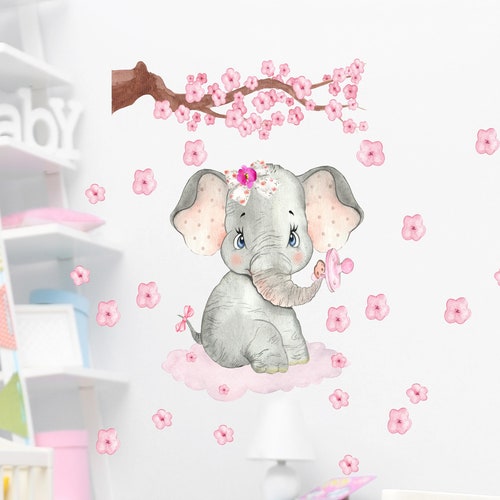 Baby Elephant Wall Decal Nursery Decor Pink Girl Wall Stickers Etsy