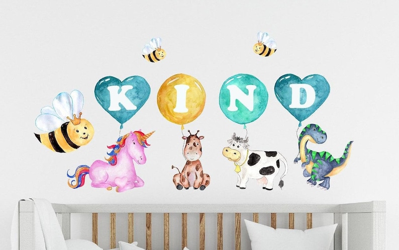 be kind nursery art safari wall decal baby onsies for boys bee sticker room baby shower gift balloon blue animals giraffe dino elephant