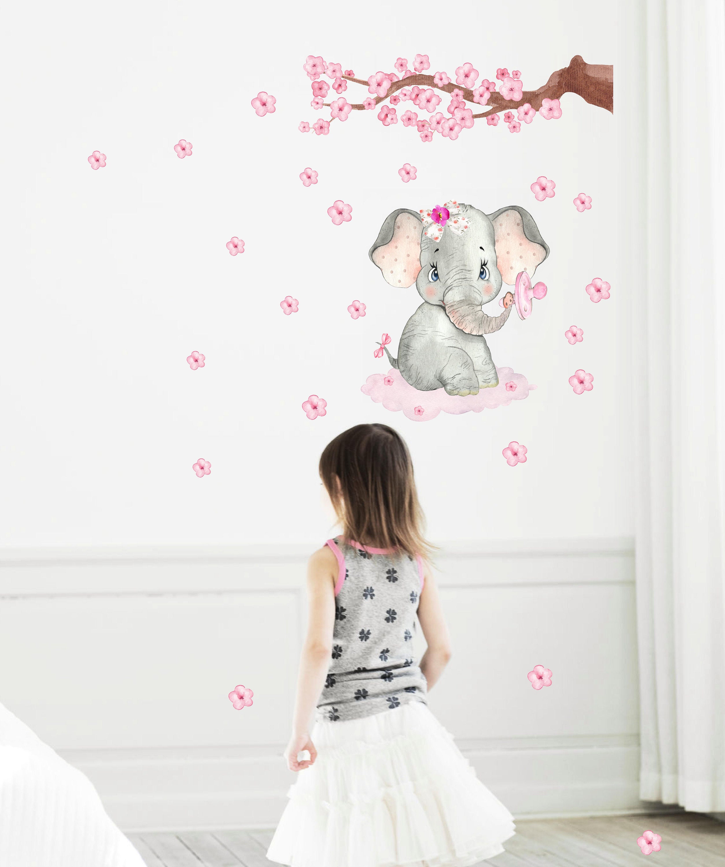 Removable pink Elephant wall decal nursery decor baby little Etsy