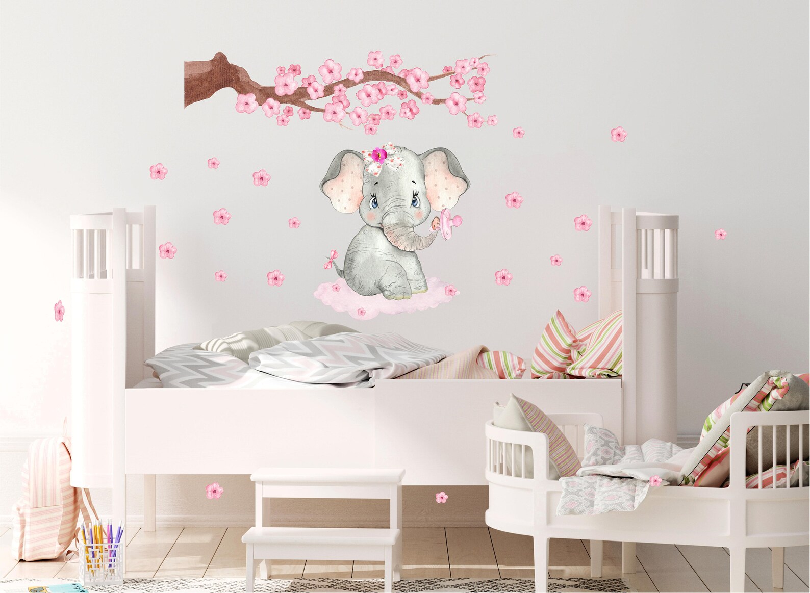 Pink Elephant wall decal nursery decor baby room floral girls Etsy