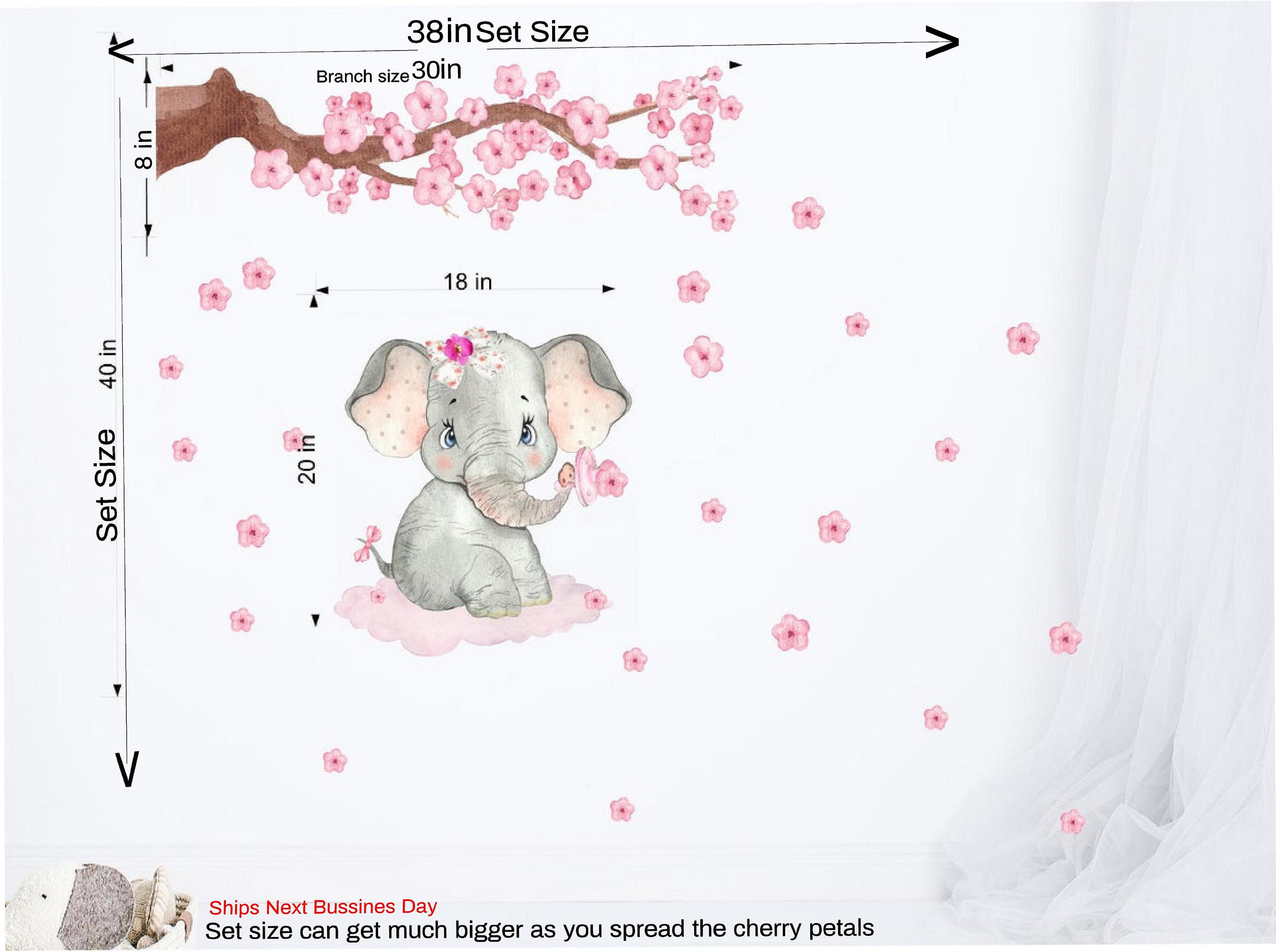 Girls Elephant wall decal nursery decor pink safari wall decal Etsy