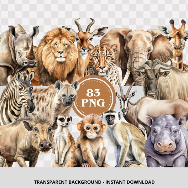 83 PNG, Tiere und Pflanzen Cliparts in Afrika, Safari Tiere PNG, Wildtiere Clipart, druckbare Dschungeltiere, Zootiere