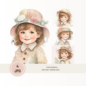 Encantadoras chicas vintage con sombrero, deliciosas imágenes de ropa de inspiración antigua, perfectas para álbumes de recortes y descarga digital instantánea