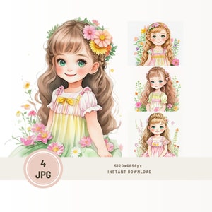 Vintage Digital cliparts, Beautiful Flower Girls Clipart JPG Image Pack, Vintage Style Girls, Scrapbooking, Digital Paper,Printable images