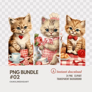 24 PNG Día de San Valentín Gatito Diario Basura Clipart Vintage Gato Fussy Cortes Paquete Scrapbooking Shabby Chic Fondo Transparente PNG#02