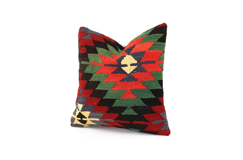 Boho Sham Cover Handmade Kilim Cushion Cover 16x16 Vintage Kilim Pillow Handwoven Turkish Kilim Pillow Sofa Throw Pillow Home Decor