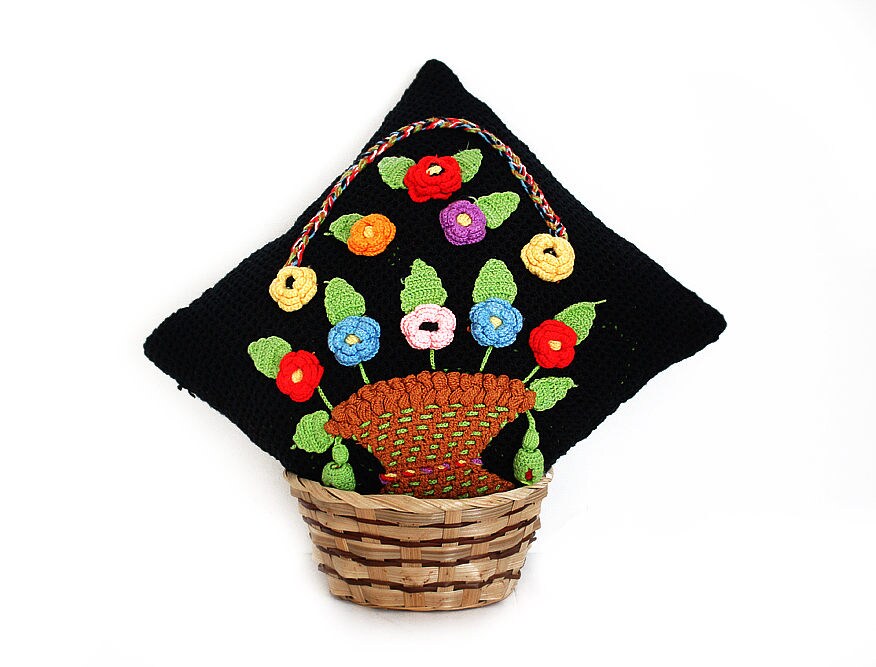 Hand Embroidered Flower Decorative Wool Yarn Pillow Cover Etsy