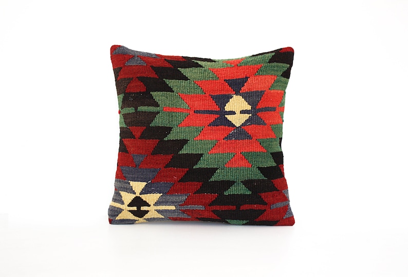 Boho Sham Cover Handmade Kilim Cushion Cover 16x16 Vintage Kilim Pillow Handwoven Turkish Kilim Pillow Sofa Throw Pillow Home Decor