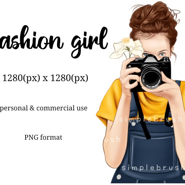 Fashion girl clipart, fashion clipart, girl clipart, fashion girl png, girl illustration, fashion girl illustration, camera clipart