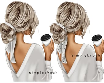 Fashion girl clipart, fashion clipart, hair clipart, coffee clipart, fashion illustration, girl clipart, fashion girl png,coffee cup clipart