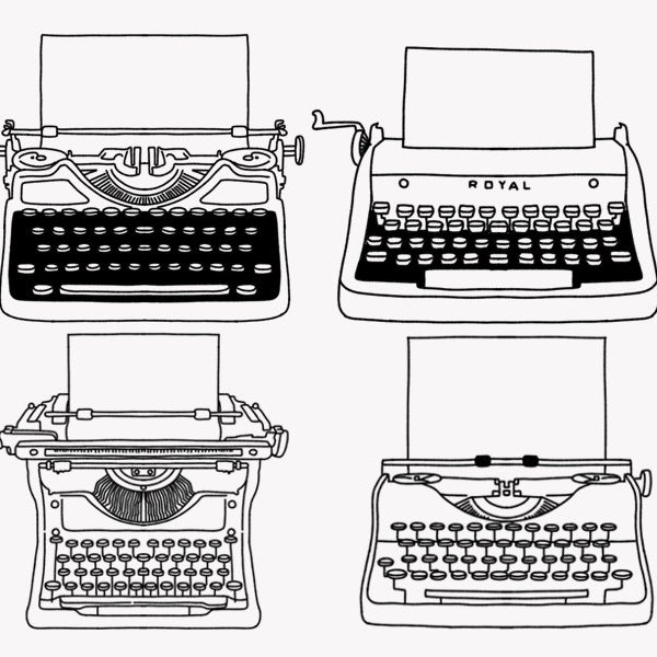 Hand drawn typewriters, typewriters clipart, typewriter clipart, hand drawn, black and white, typewriter drawing, minimalist typewriters