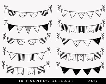 Handgezeichnete Wimpelkette Clipart, Wimpelkette Clipart, Banner Gekritzel, Banner Clipart, Banner, minimalistische Wimpelkette Clipart, süße Wimpelkette Clipart