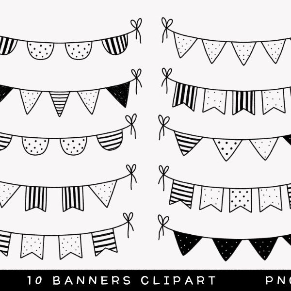 Hand drawn bunting clipart, bunting doodle, banner doodle, banner clipart, banners, minimalist bunting clipart, cute bunting clipart