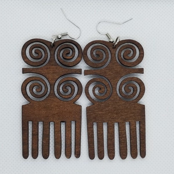 Afro Pic Wooden Earrings