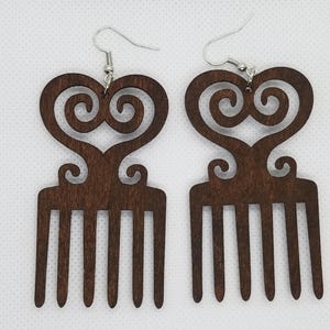 Afro Comb Wooden Earrings