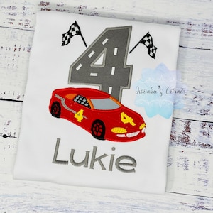 Race Car Birthday Shirt, Boys 4th Birthday Shirt, Boys Birthday Racing Shirt, Boys Vehicle Shirt, Number 4 Boys Birthday Shirt, 4th Birthday