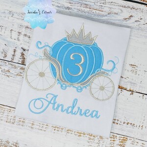 Carriage birthday, Princess birthday, Silver blue carriage, Pumpkin carriage, Princess party, Appliqué birthday, Shirt with carriage