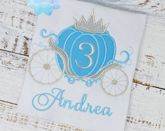 Carriage birthday, Princess birthday, Silver blue carriage, Pumpkin carriage, Princess party, Appliqué birthday, Shirt with carriage