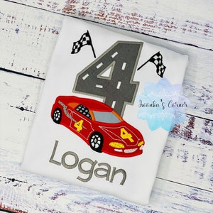 Race Car Birthday Shirt, Boys 4th Birthday Shirt, Boys Birthday Racing Shirt, Boys Vehicle Shirt, Number 4 Boys Birthday Shirt, 4th Birthday