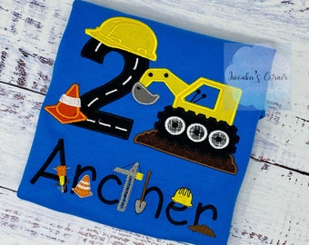 Boy 2nd birthday Embroidered Construction Shirt, Shirt with excavator, Construction Birthday Party, Dirt digger T-shirt, Any age
