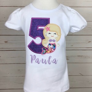 Girls shirt with Purple mermaid with sparkly sequin tail, Mermaid Birthday Party Outfit, Mermaid 1st Birthday